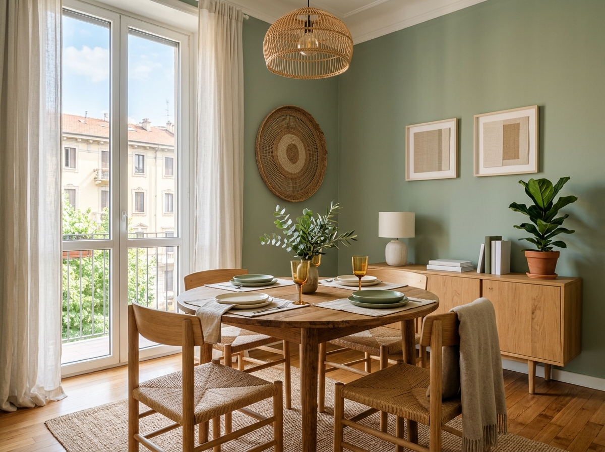Sala da pranzo luminosa di un appartamento milanese dopo una pulizia accurata